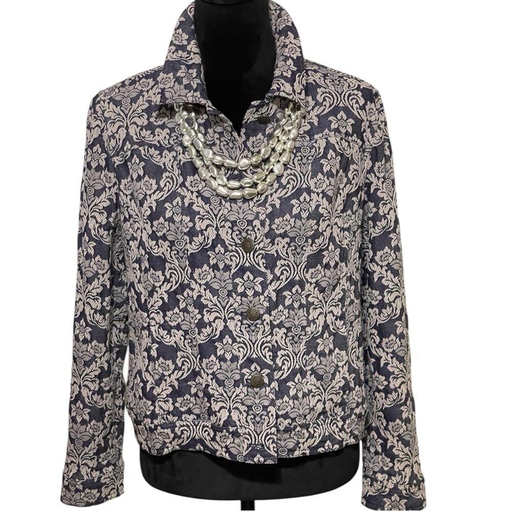 CHICOS RENAISSANCE EMBROIDERED PAISLEY PRINT BLAZER SZ SM EUC